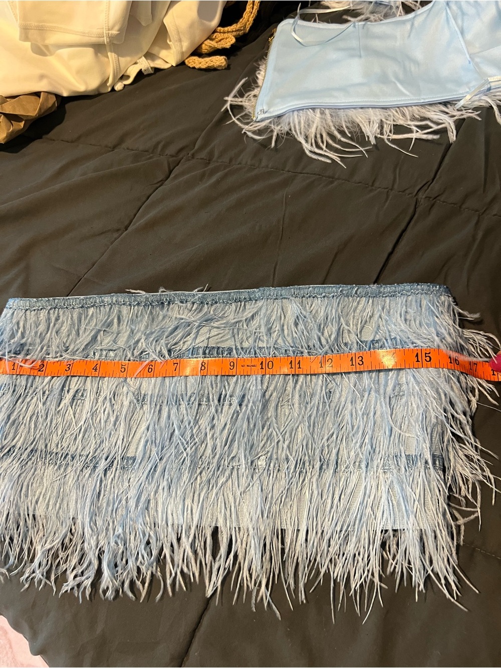 Light Blue Feather-Trim Strapless Crop Top - Picture 4 of 5
